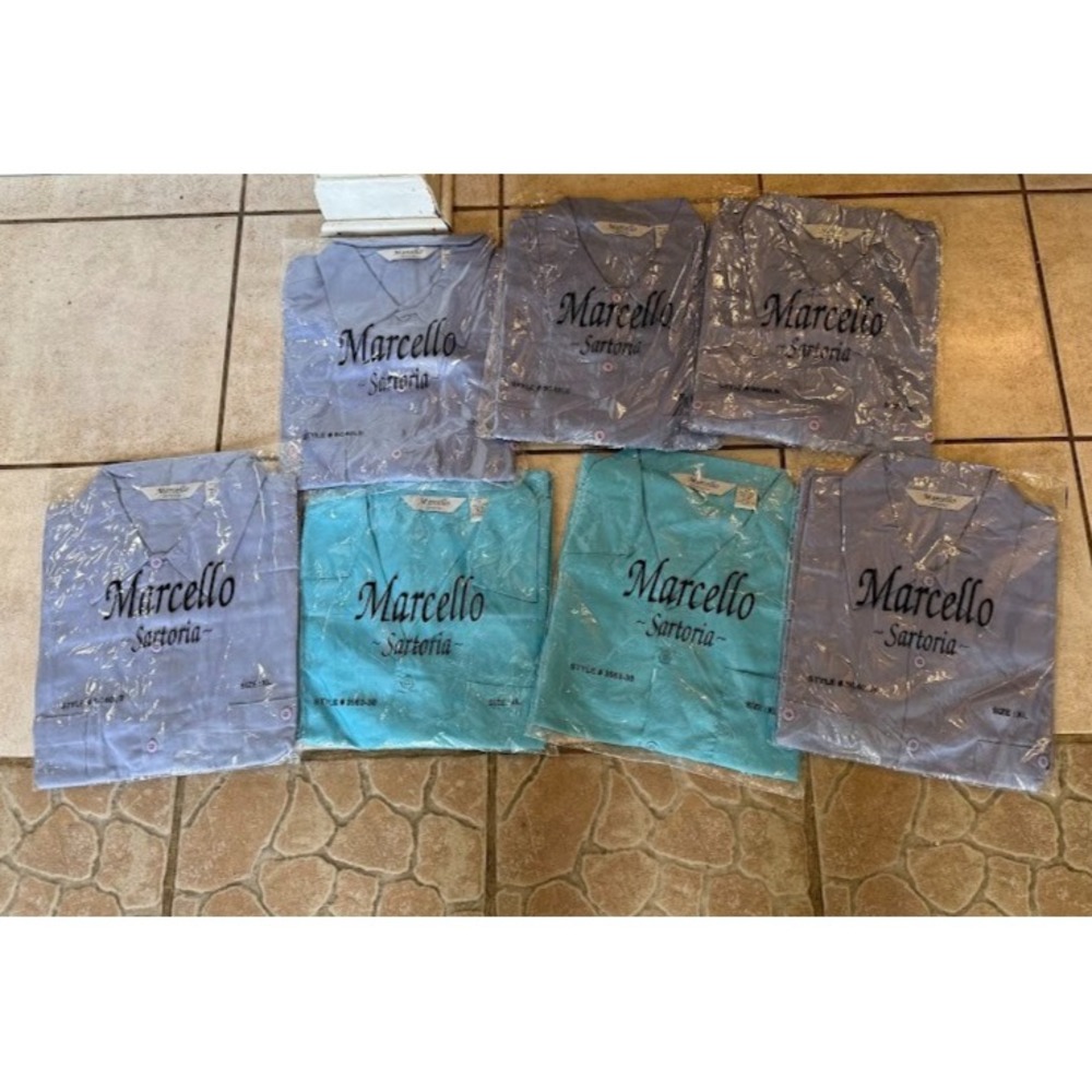 Lot of 7 Shirts Marcello Sartoria Adult XL Blue/Turquoise Button Up Casual Mens.